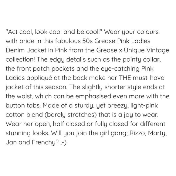 Unique Vintage Grease Pink Ladies Denim Embroidered Crop Jacket Coat 3X 20 NWOT - Picture 4 of 5